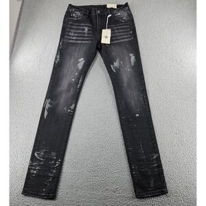 Mnml‎ Jeans Mens 32 Black X143 Stretch Paint Splatter Streetwear Slim Straight